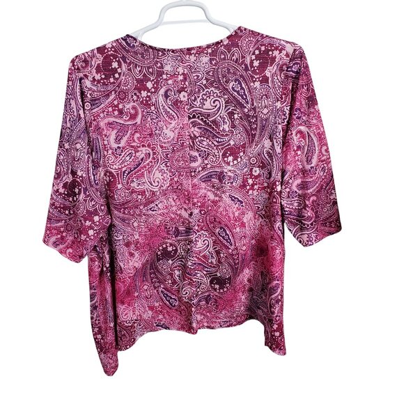 Catherines Size 2X P Top V Neck Light Jersey Knit Paisley Rhinestone Accents - Picture 3 of 10